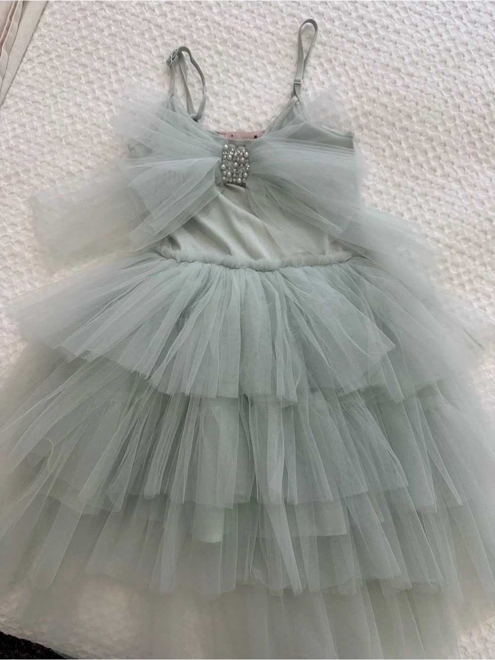 Tutu Du Monde Sage Green Layered Tulle Dress with Bow